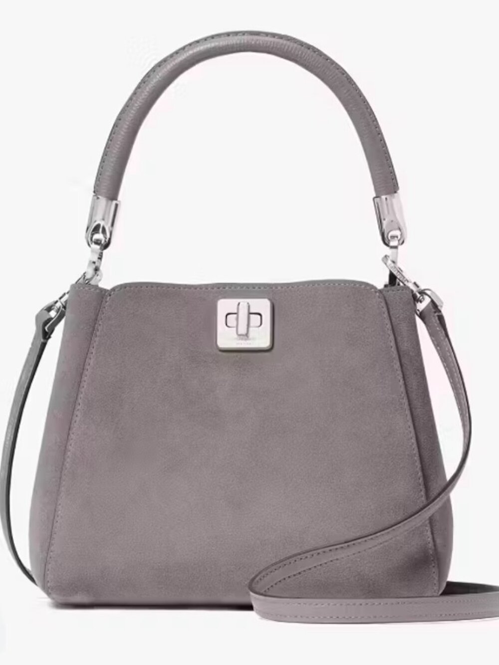 Kate Spade Small Top Handle Bag Crossbody Suede Gray